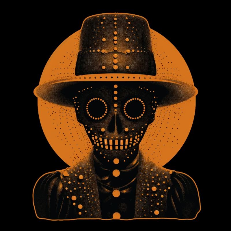 A Skeleton like head wearing a hat