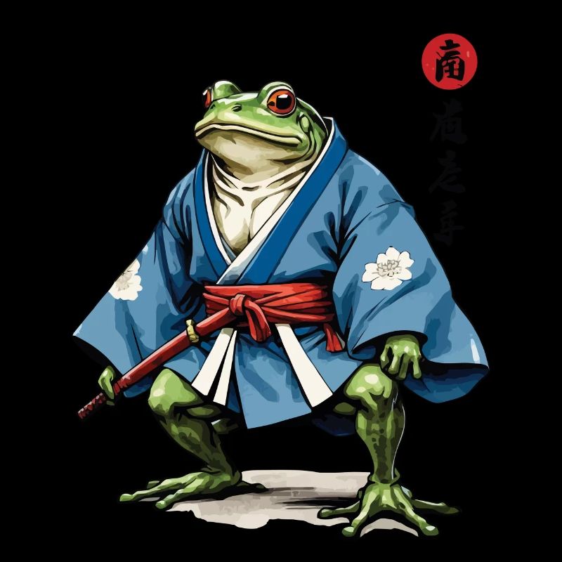 Samurai Frog Vintage Ukiyo-e Style Samurai Art