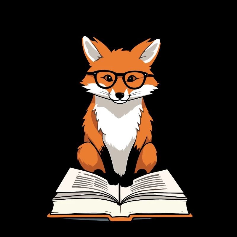 Cute book lover fox with glasses
