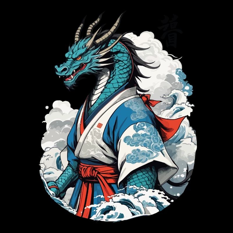 Dragon Samurai Vintage Ukiyo-e Style