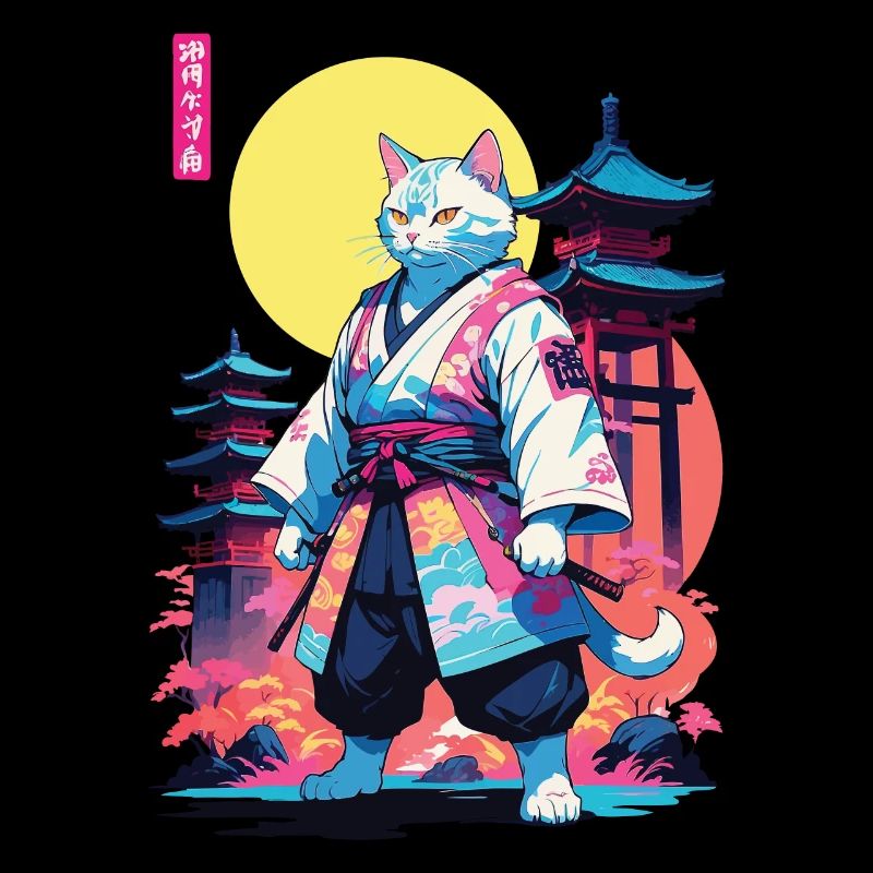Samurai Cat Vaporwave Aesthetic Design