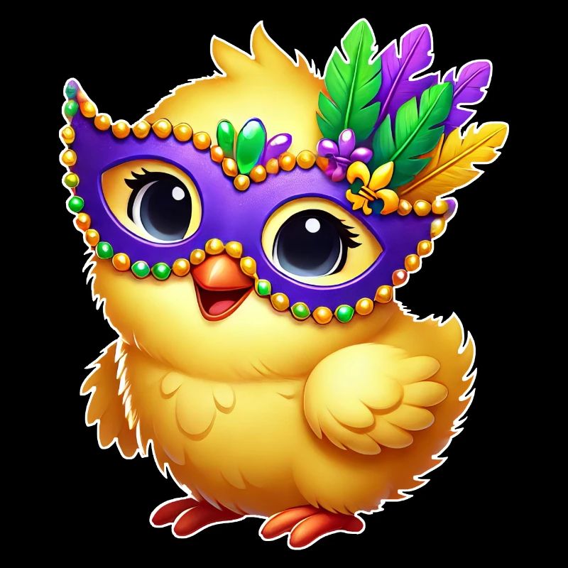 Mardi Gras Chick Cute Chicken Cartoon Design