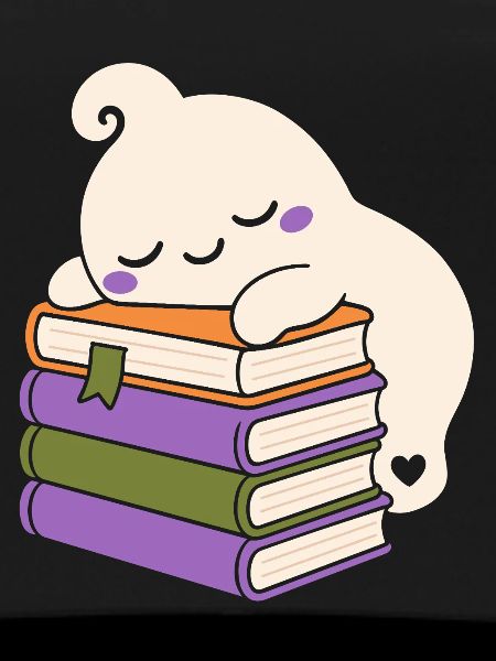 Schlafender Halloween Geist mit Büchern