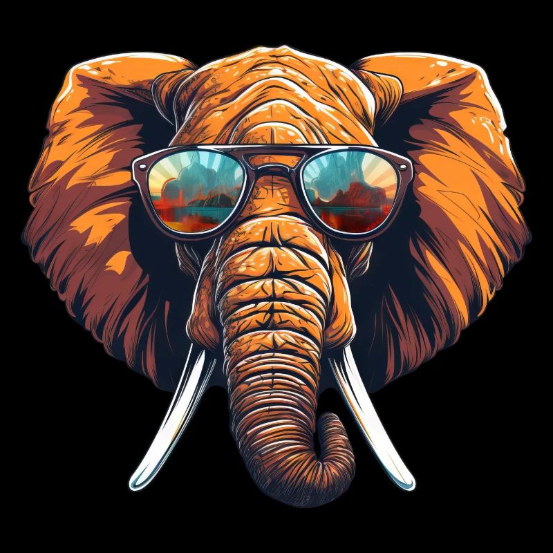 Cool elephant with sunglasses in warm