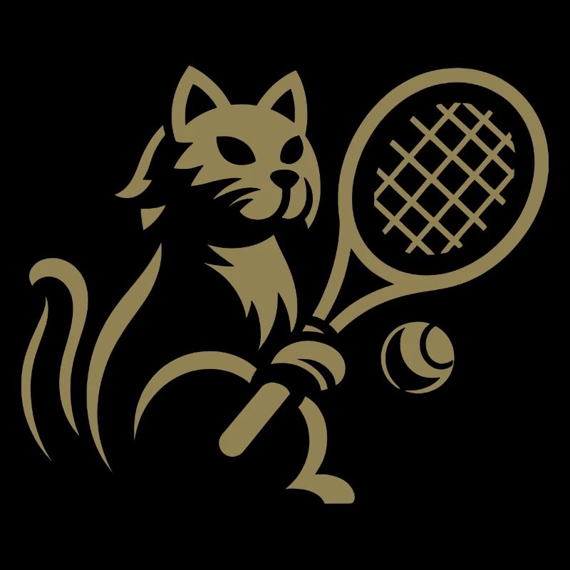 Minimalist silhouette cat tennis player
