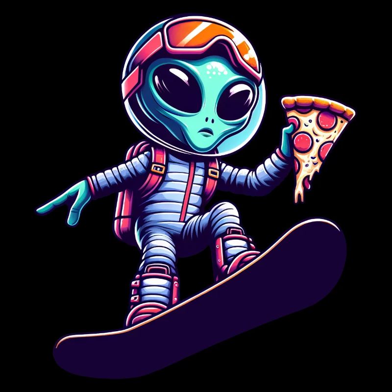 Alien Snowboard Pizza Fun