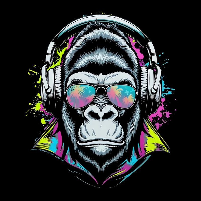 Monkey with DJ headphones and sunglasses