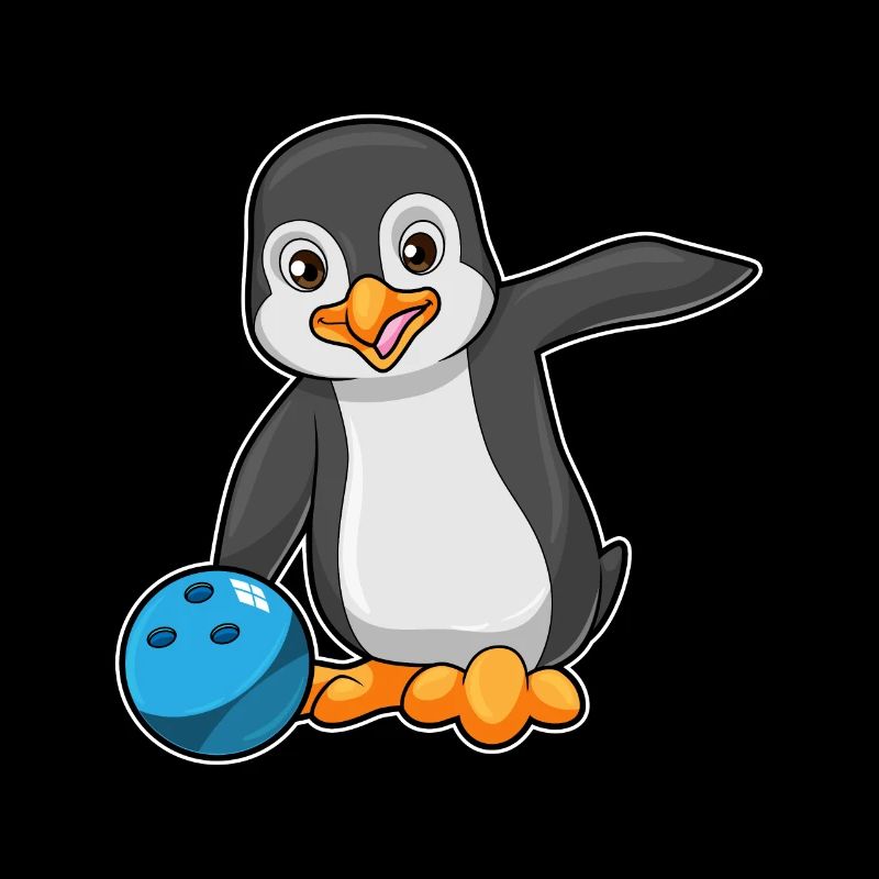 Pingouin au bowling avec boule de bowling