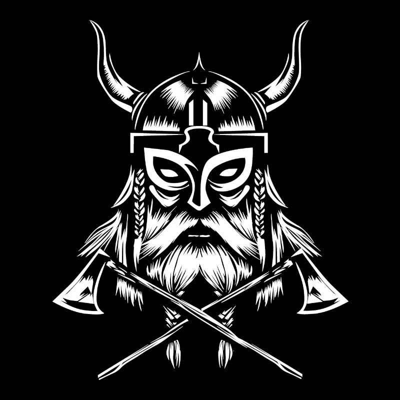 Guerriers vikings avec des haches et des cornes casque