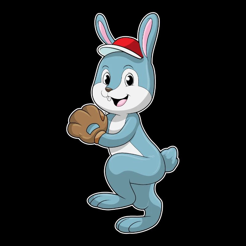Rabbit playing baseball with a baseball glove