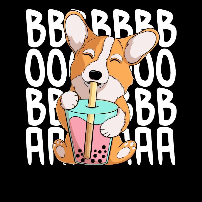 cute kawaii corgi drinking boba tea