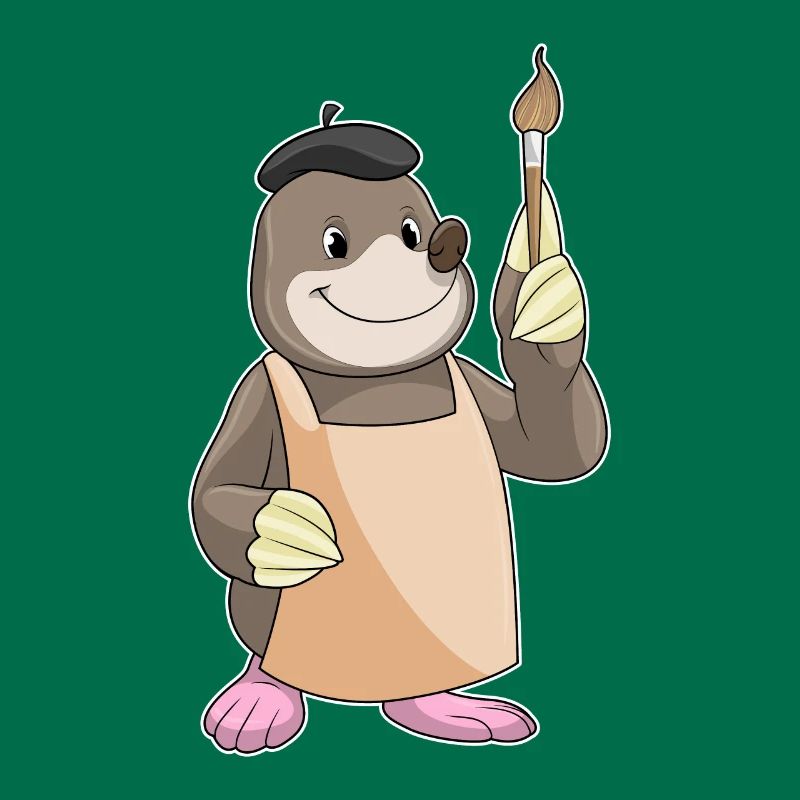 Mole as a painter with a brush