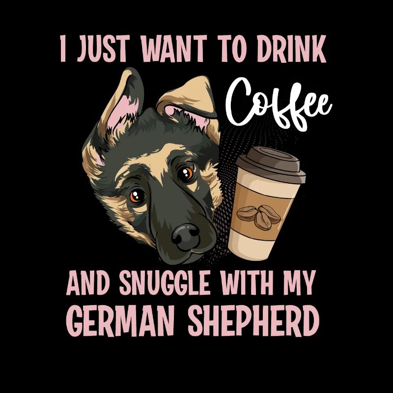 Drink coffee Cuddling with German Shepherd