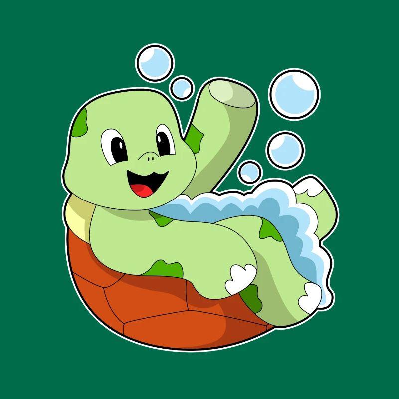 Turtle bathing with foam