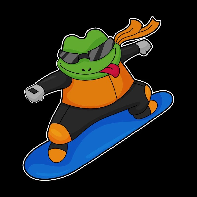 Frog as a snowboarder with snowboard