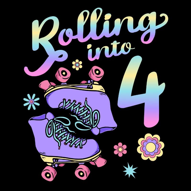 Rolling Into 4 Roller Skaters Floral 4th Year