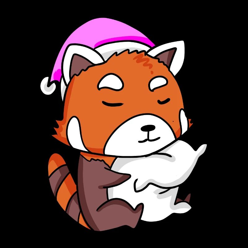red panda with pillow and sleeping cap