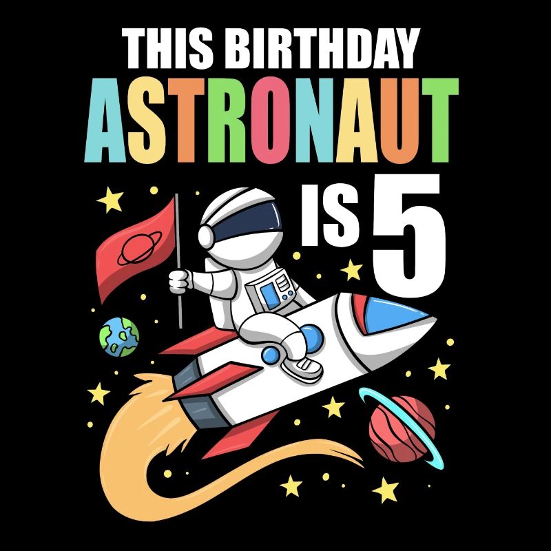 Space Birthday 5 Astronaut Planets Rocket Ship