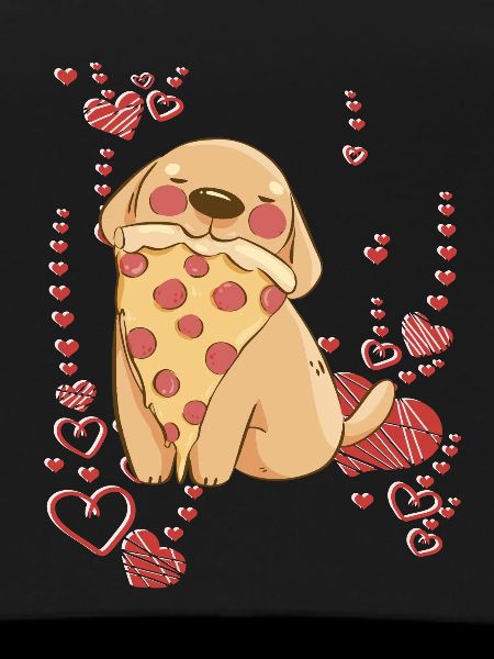 Dog loves pizza