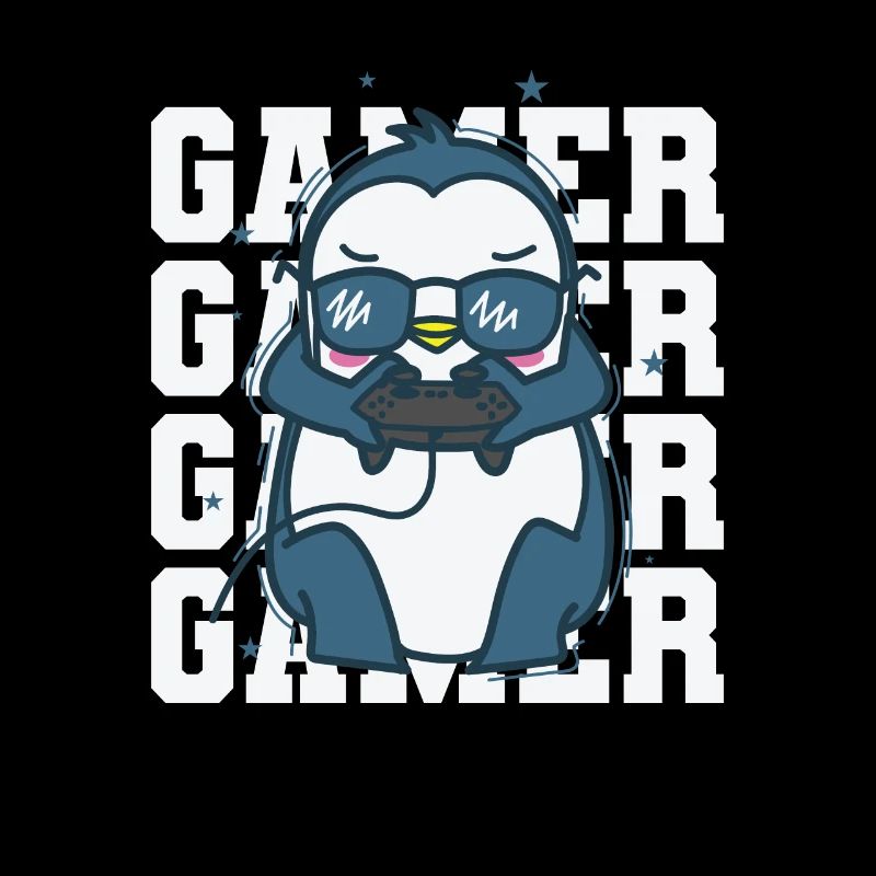 Pinguin als Gamer mit Controller Antarktis