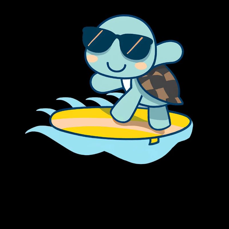 Cute turtle with sunglasses on surfboard