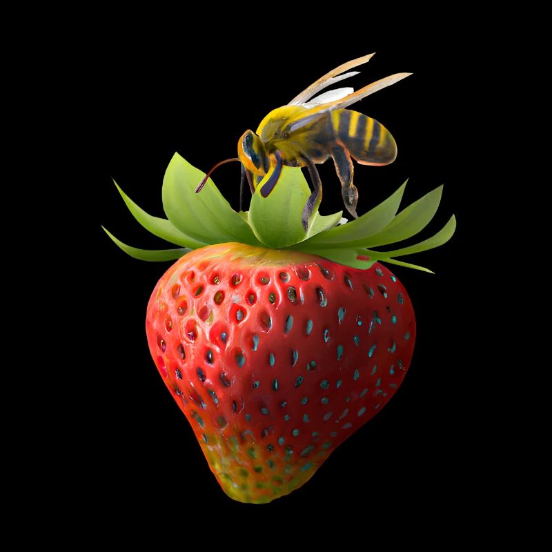Flying bee with strawberry