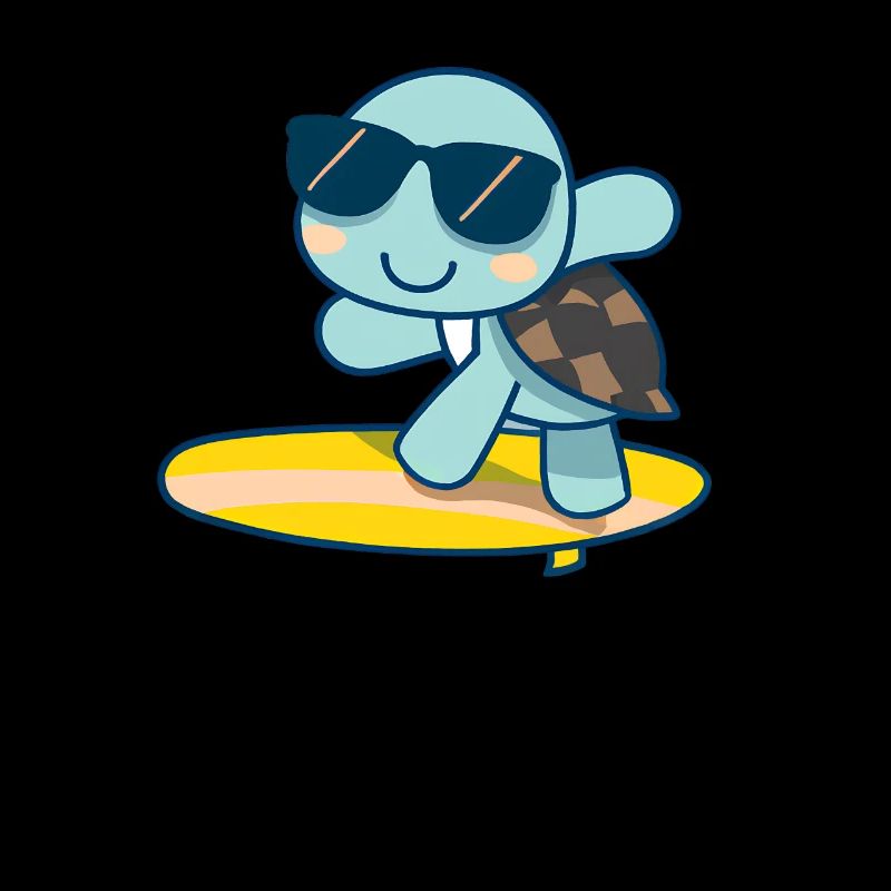 Cute turtle on surfboard with sunglasses