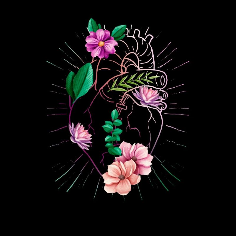 Cœur anatomique et fleurs