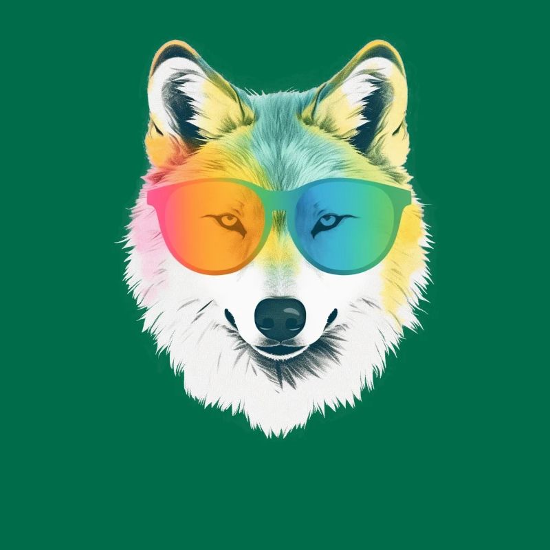 White Wolf Rainbow Sunglass Frame Wolves Graphic