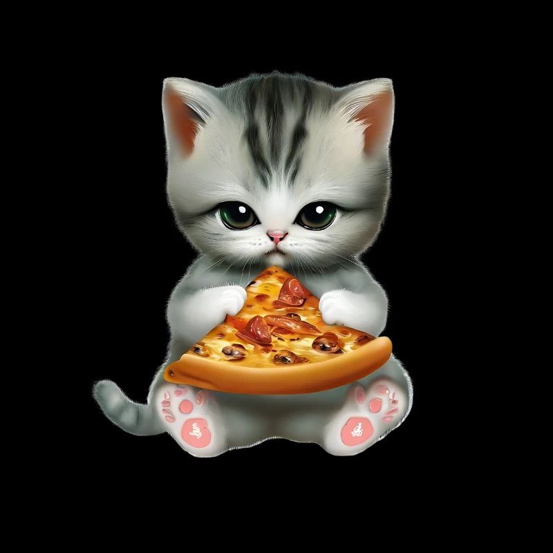 Cat eats pizza