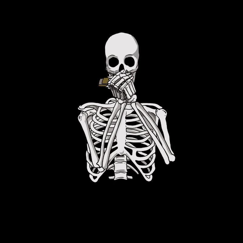 Skeleton plays harmonica
