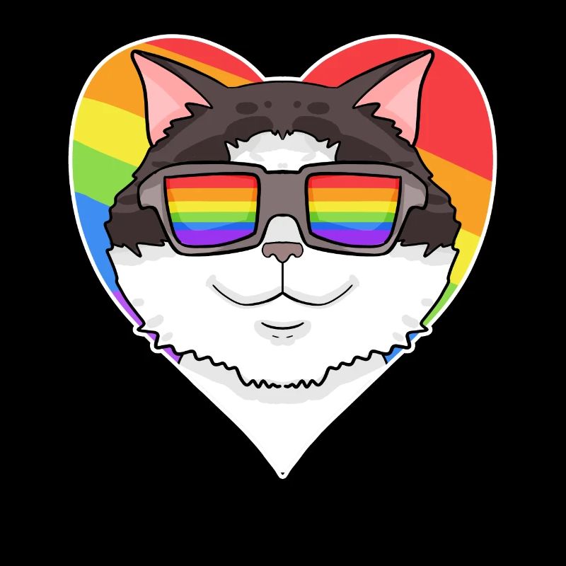 Regenbogen - Katze Ragdoll mit Brille und Herz