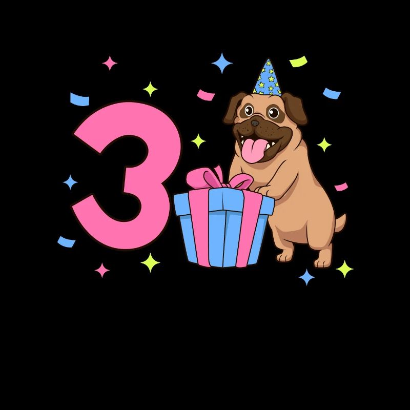 Mit Mops - Mädchen Geburtstag 3 Jahre