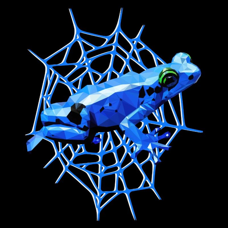 Poison dart frog with spider web, blue frog