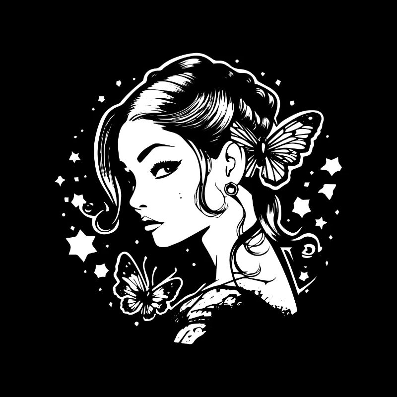 Ästhetisches Gothic Mädchen mit Schmetterlingen: