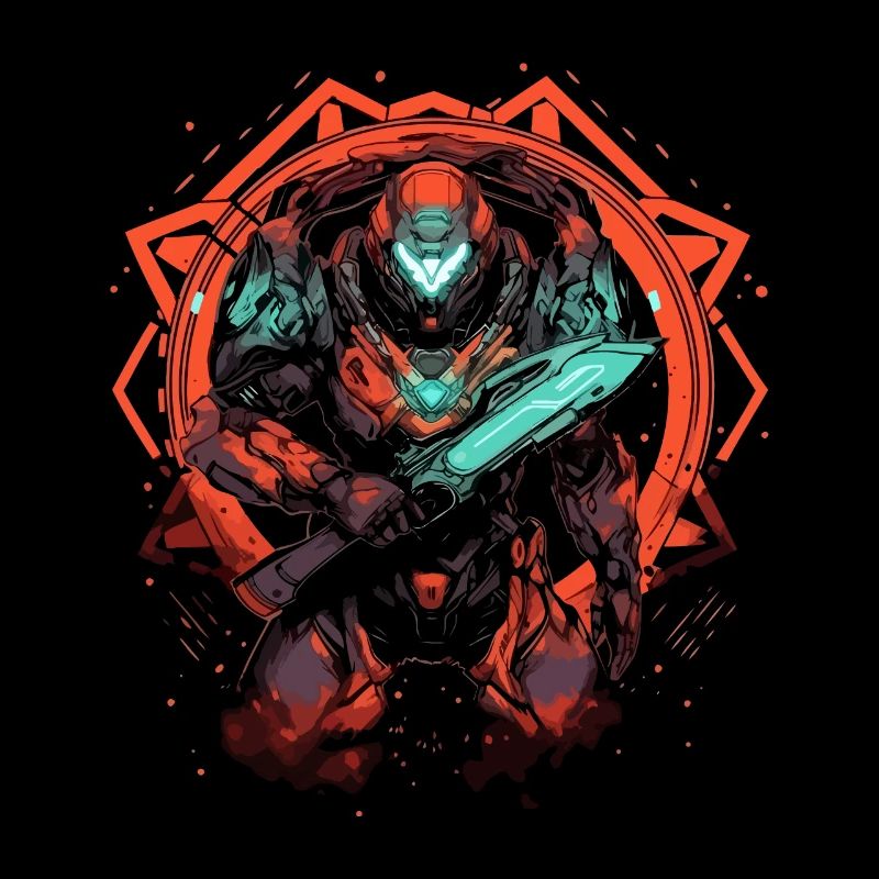 Epic Gamer Guardian avec épée devant le cercle rouge