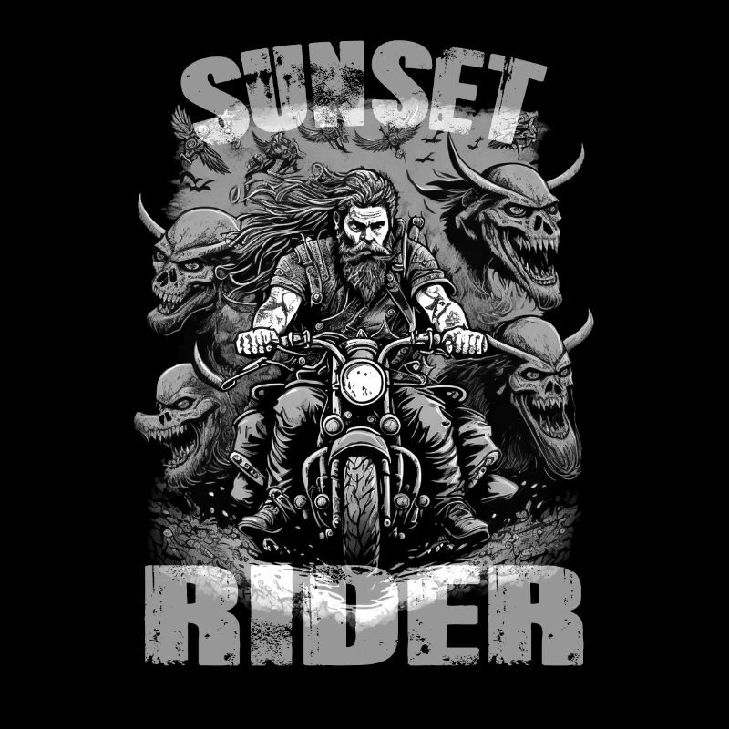 Sunset rider Motorradfahrer schwarz weiss