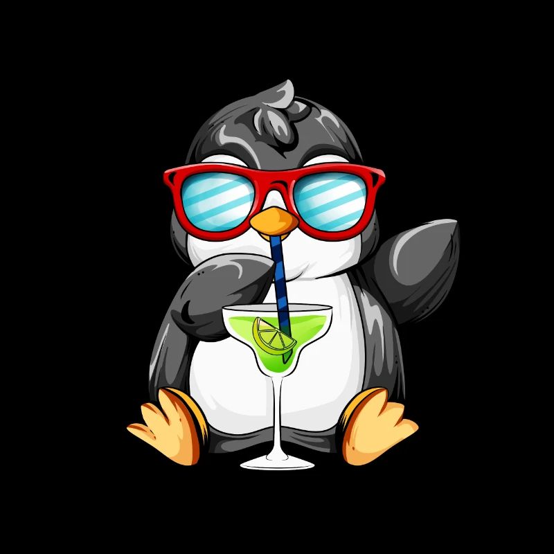 Pingouin comique dégustant un cocktail