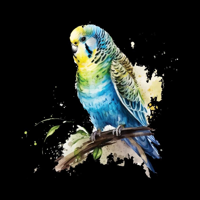 Perruche bleu vert dessin aquarelle