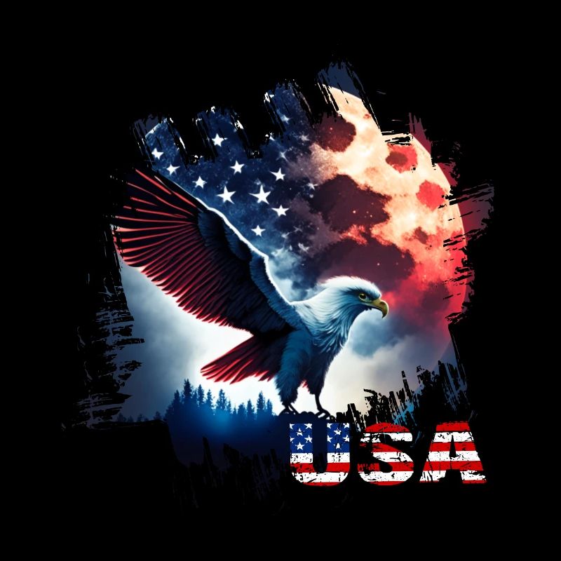 America eagle under Moon with American Flag