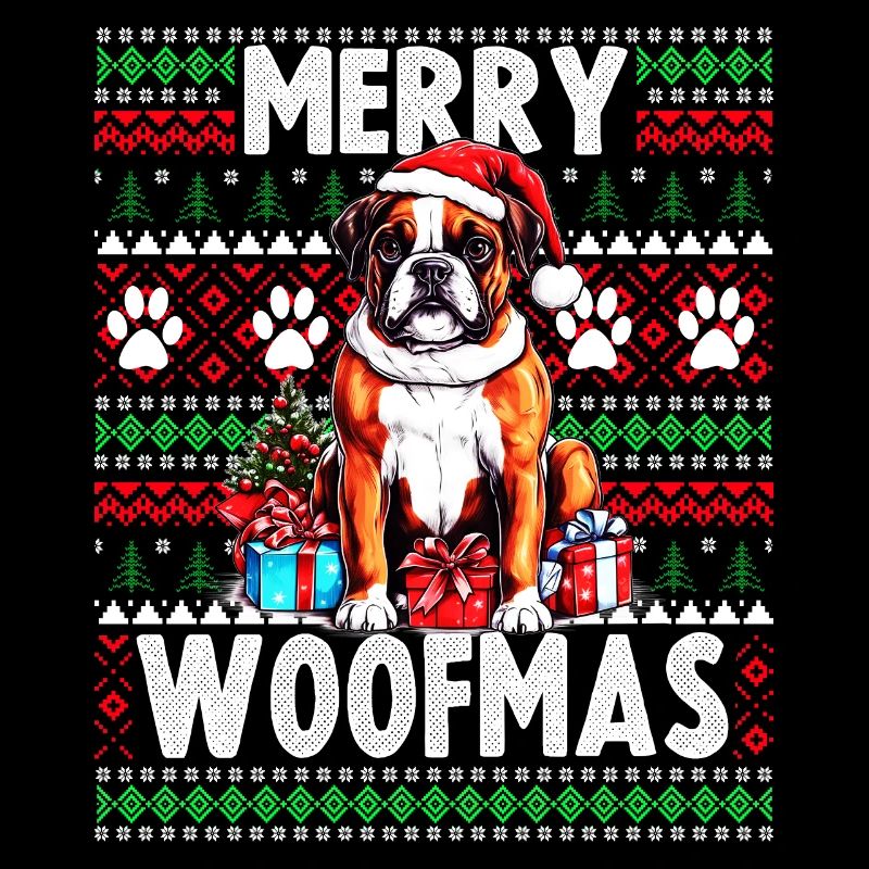 Pull de Noël moche Boxer Dog - Chien de Noël