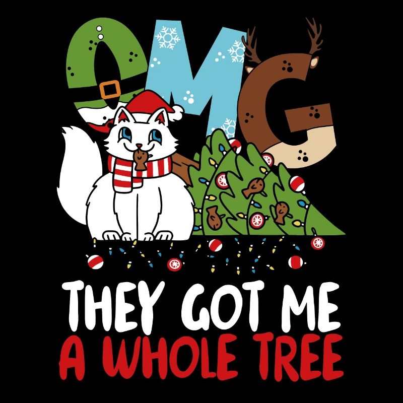 Cat with Christmas tree
