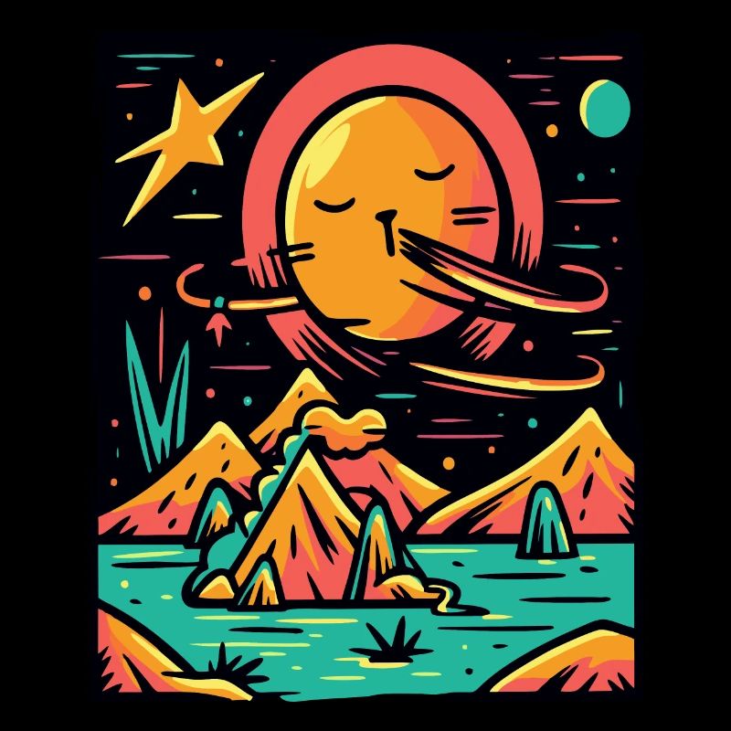 Couleurs Pop Colorées Univers Planète et Chat
