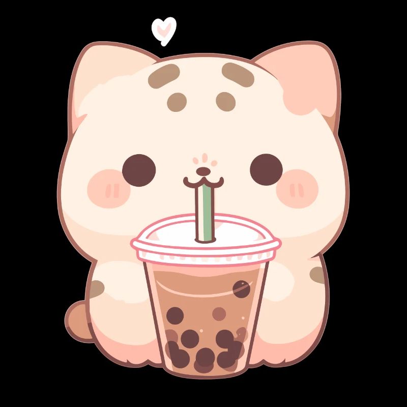 Kawaii Cat Drinks Boba Bubble Tea Chibi