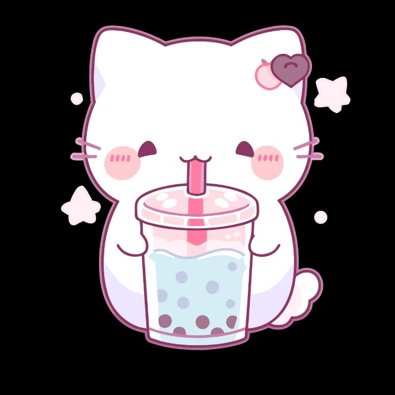 Kawaii Cat Drinks Boba Bubble Tea Chibi