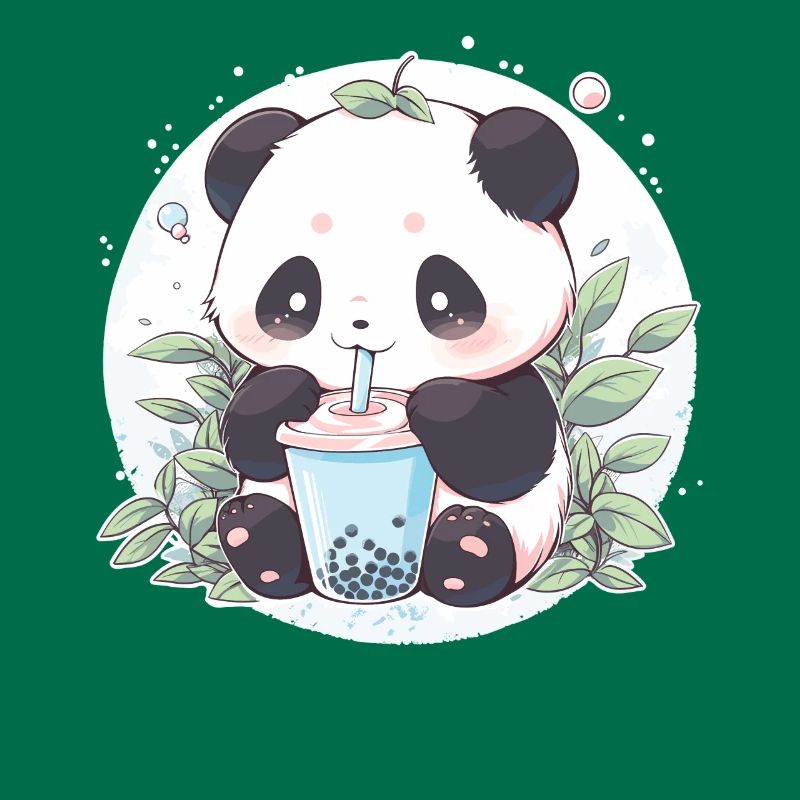 Kawaii Panda boit Boba Bubble Tea Chibi