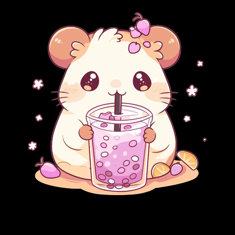 Kawaii Hamster Drinks Boba Bubble Tea Chibi