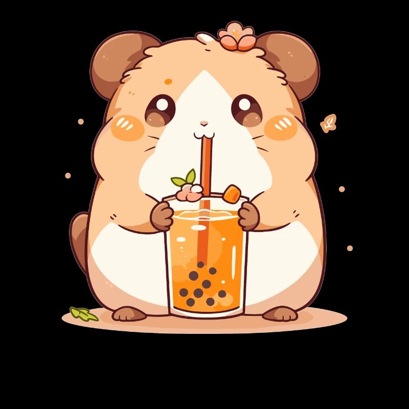 Kawaii Hamster Drinks Boba Bubble Tea Chibi