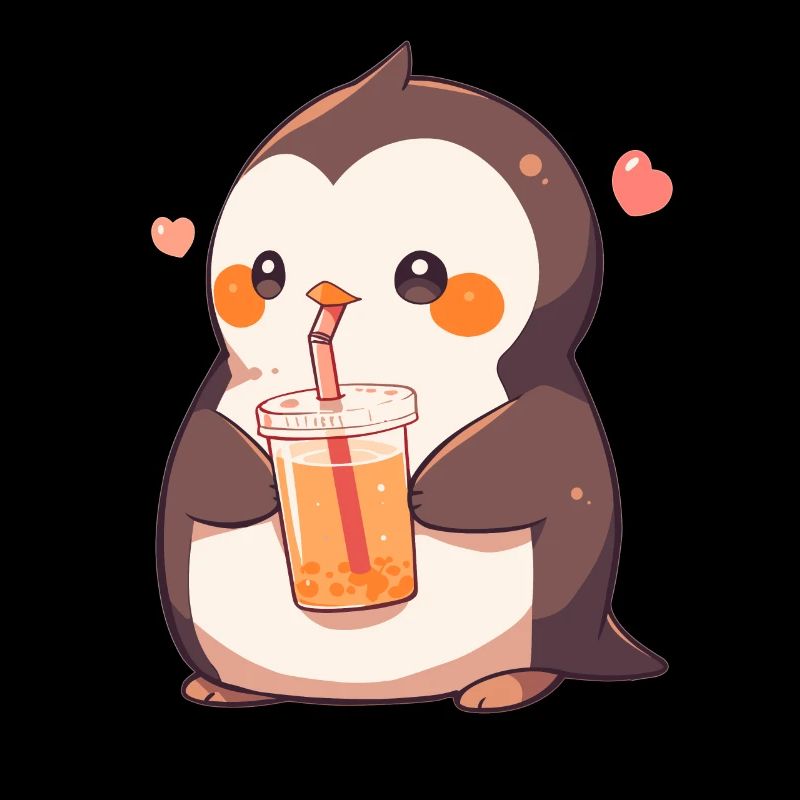 Kawaii Pingouin boit Boba Bubble Tea Chibi