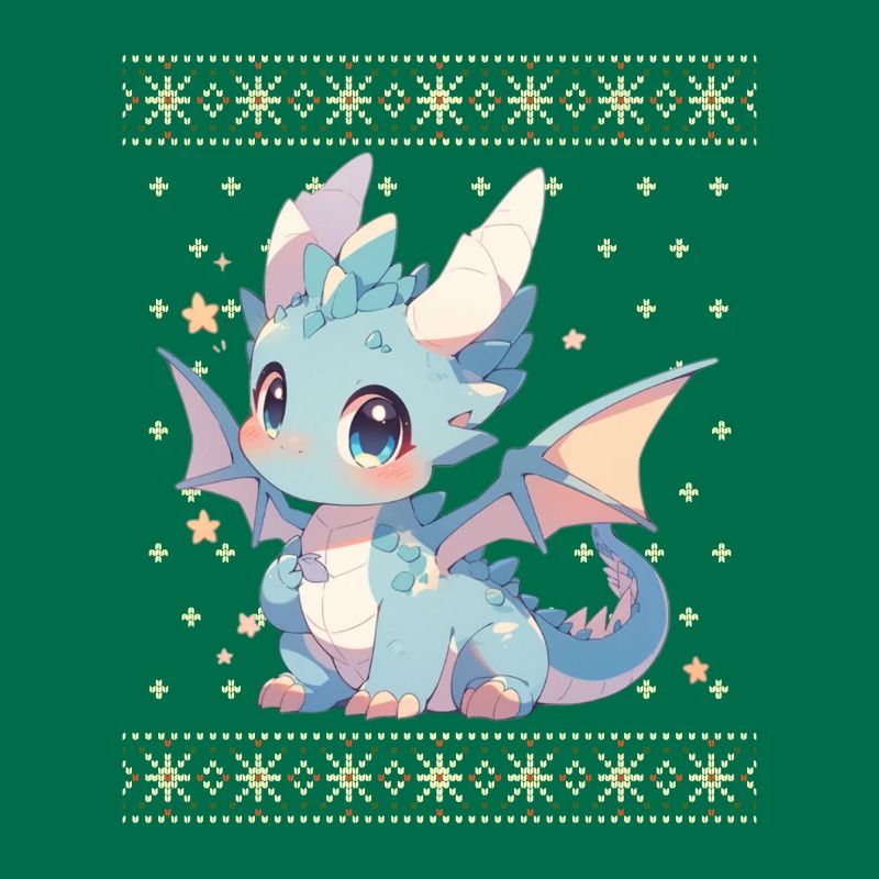 Dragon kawaii dans le style pull de Noël moche